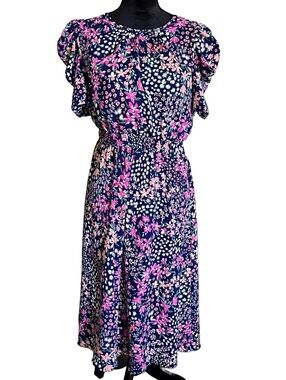 London Times Floral Midi Dress with Puff Sleeves Size US 12